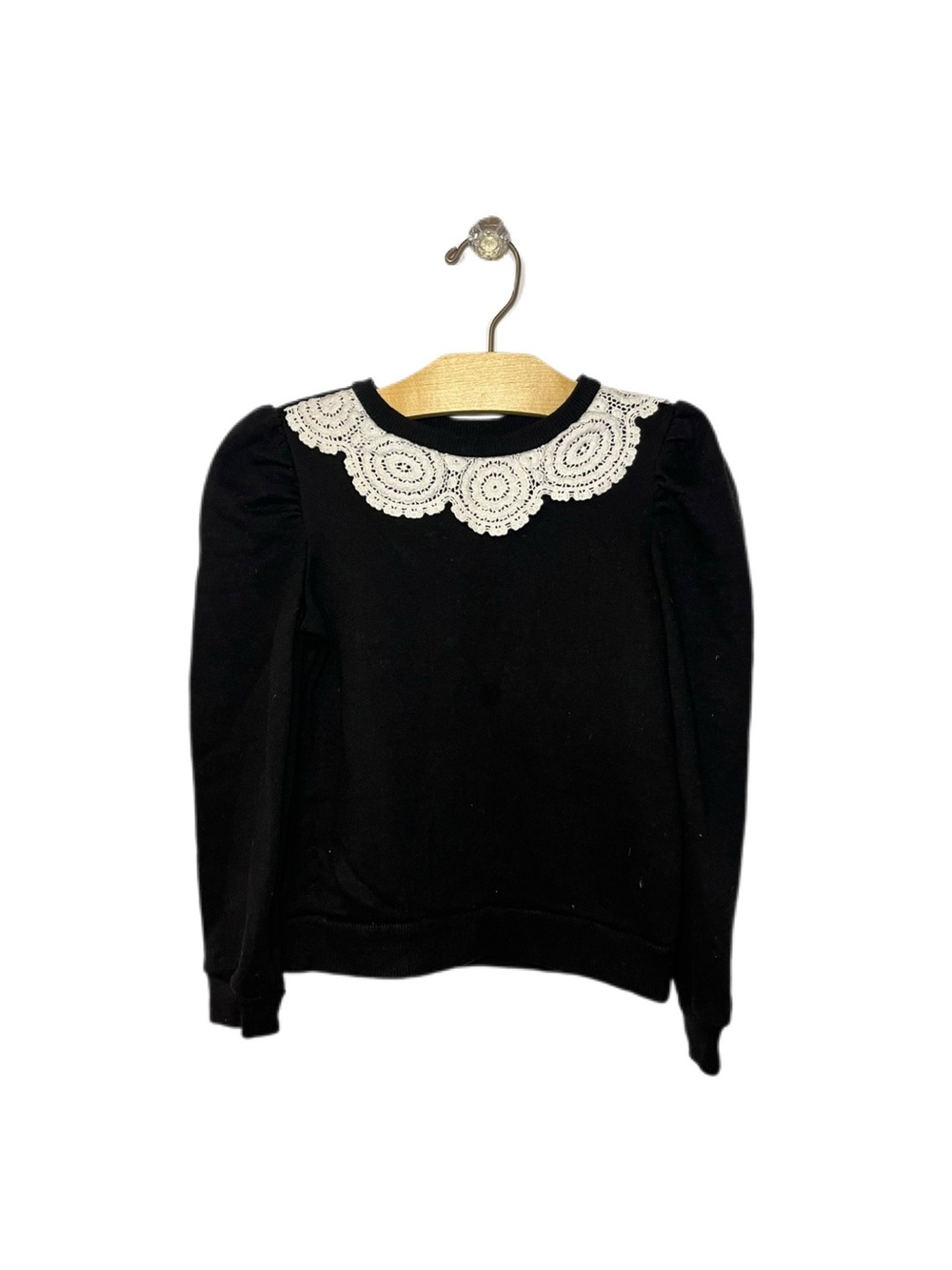 Janie and Jack Size 7 Girls Black Sweatshirt with White Lace Yoke Collar